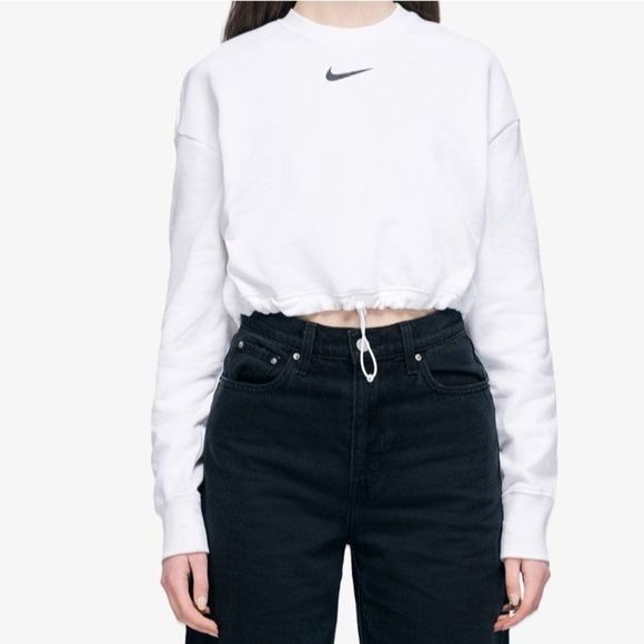 nike elastic drawcord cropped mini swoosh white sweatshirt